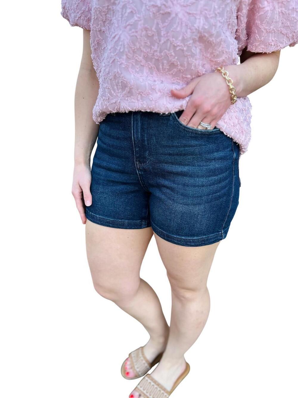 NEW JUDY BLUE women's highrise pocket detailed shorts in dark blue
